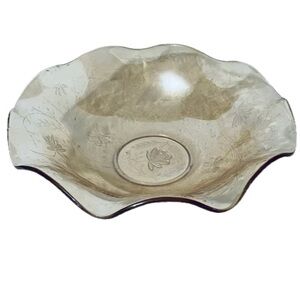 Vintage Farmhouse Jeanette Glass Floragold  Luisa Scalloped Bowl Approx 12”